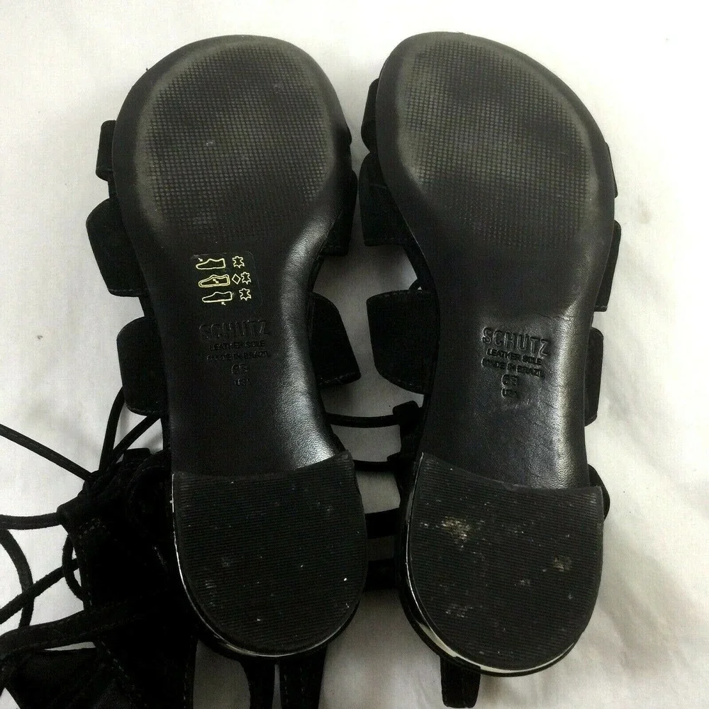 Schutz Erlina Flat Gladiator Sandal Black Nubuck 6